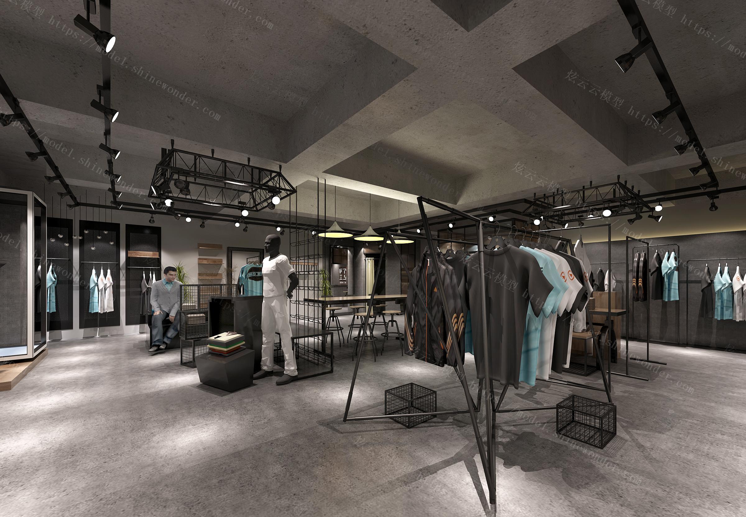 工業(yè)風(fēng)服裝店模型 融合粗獷美學(xué)與時尚零售的空間藝術(shù)